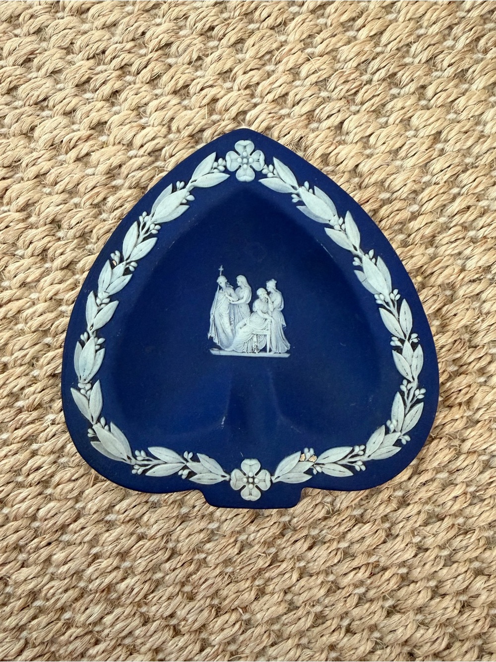 Vintage Wedgwood Cobalt Blue Jasperware Spade / Heart  Trinket Dish